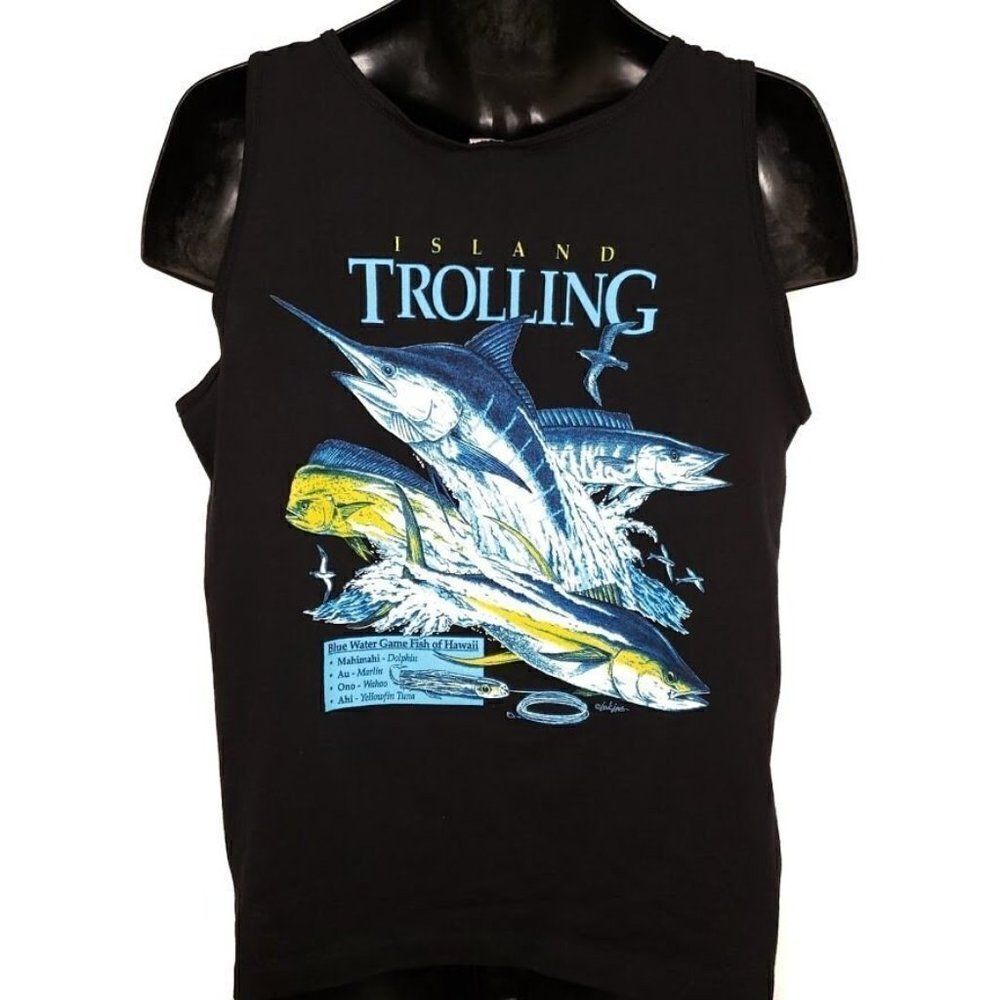 Lawai Island Trolling Tank Top Vintage 90s Marlin Hawaii Blue Water Game Fish